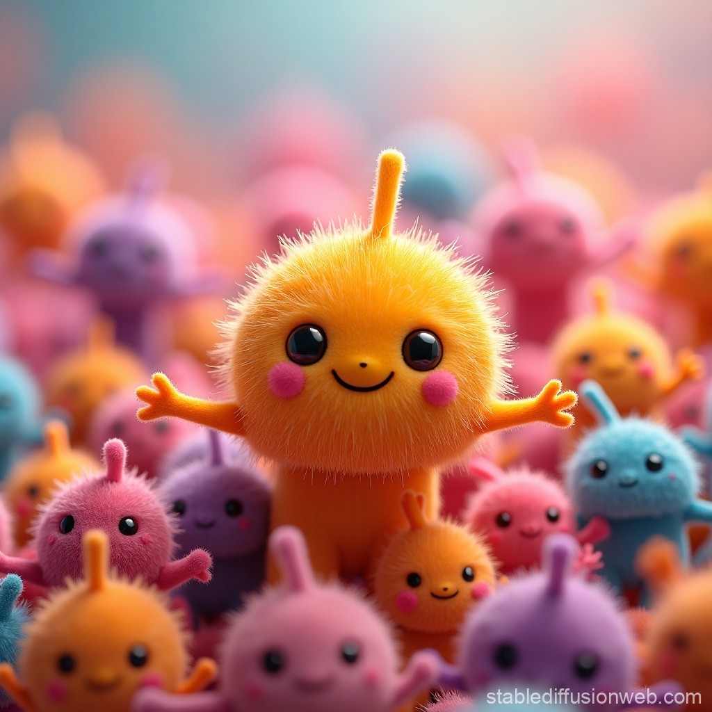 Cute Fuzzy Colorful Creatures Gathering