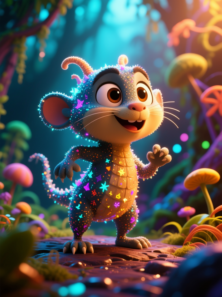 Cute Glowing Fantasy Creature in Enchanted Forest