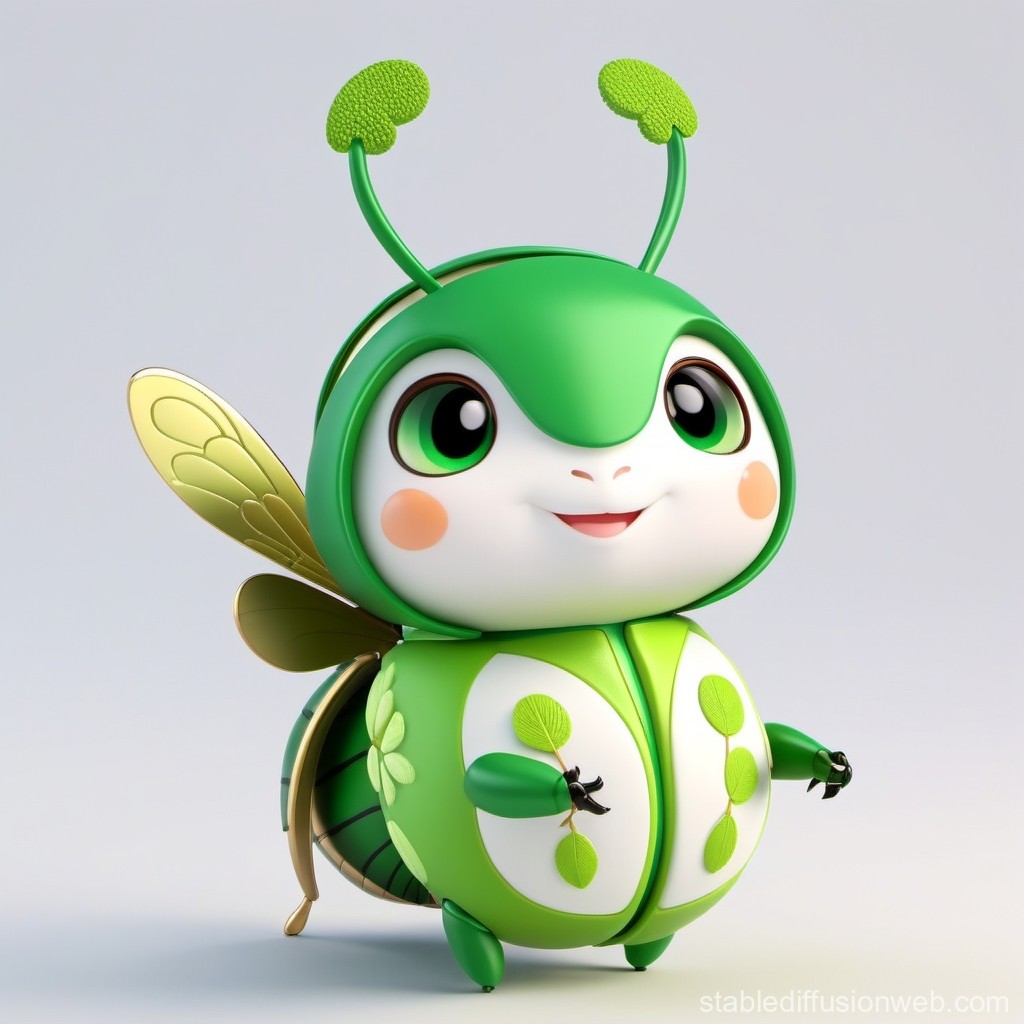 Cute Green Leaf-Inspired Cartoon Bug Character