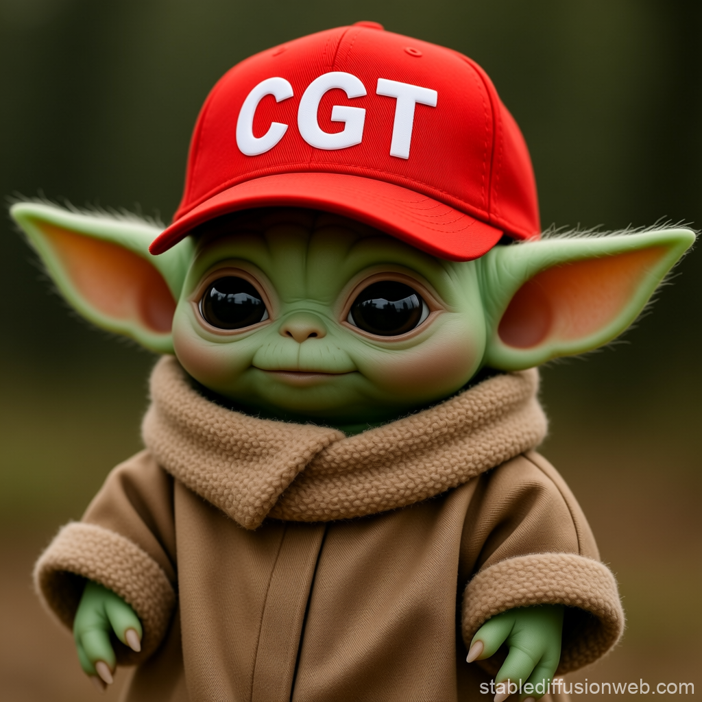 Cute Grogu Wearing a Red CGT Cap