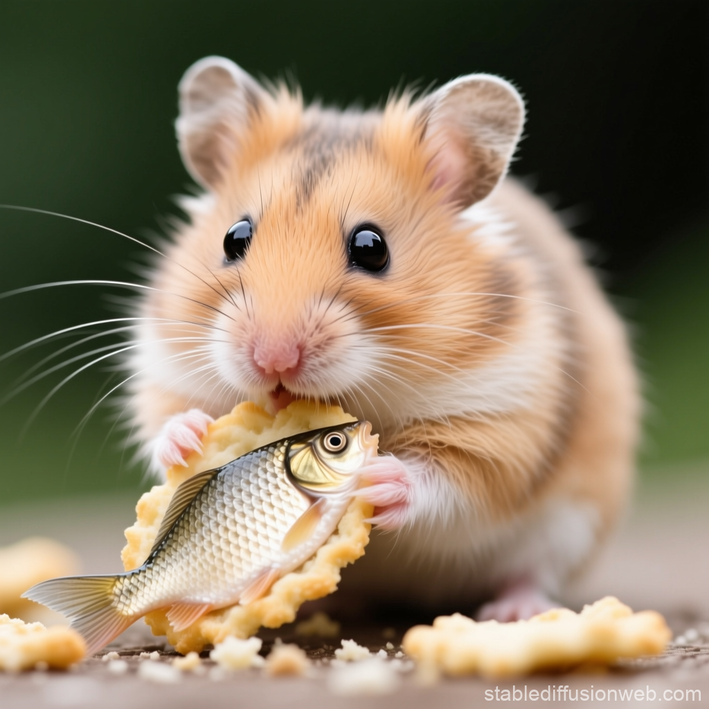 Cute Hamster Eating Fish on Cracker