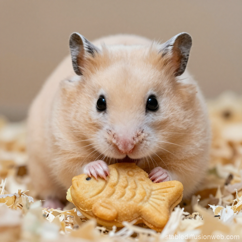 Cute Hamster Holding a Fish-Shaped Cookie