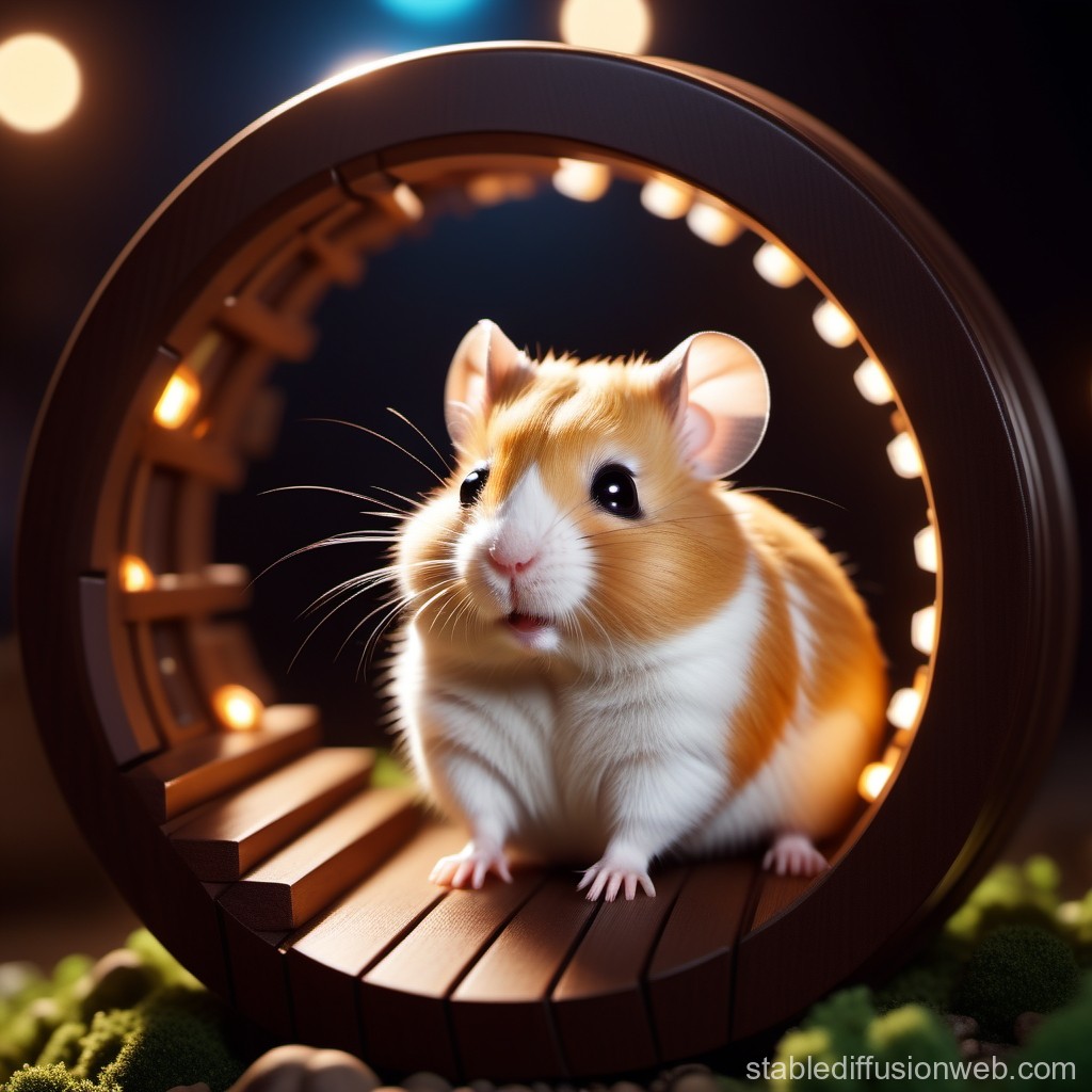 Cute Hamster Inside Illuminated Running Wheel