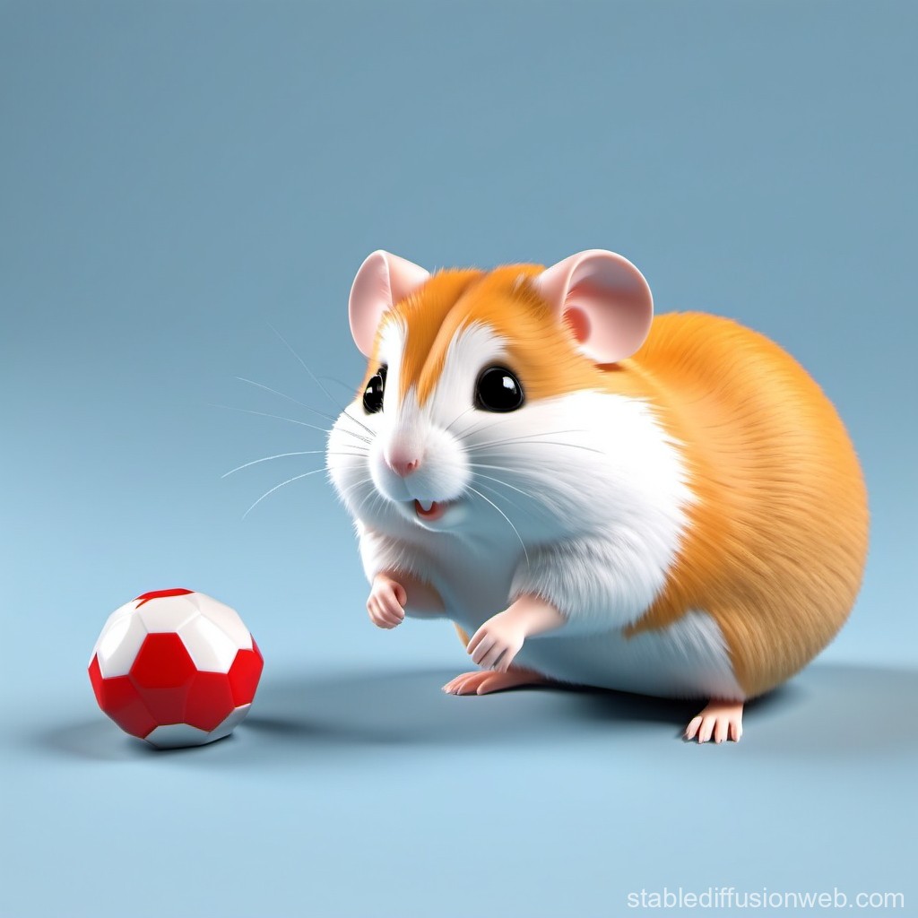 Cute Hamster with Red and White Soccer Ball