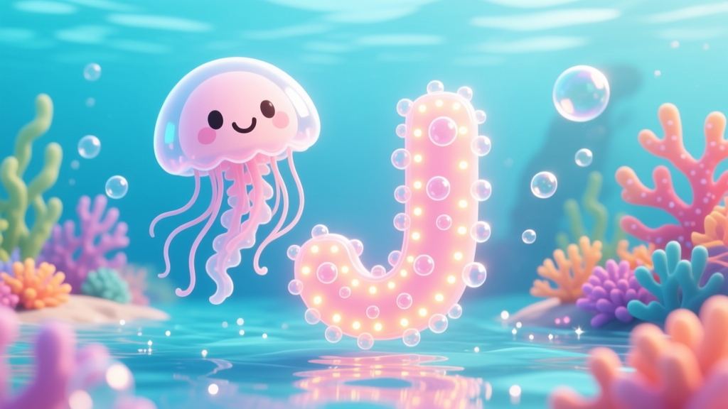 Cute Jellyfish with Bubbly Letter J Underwater