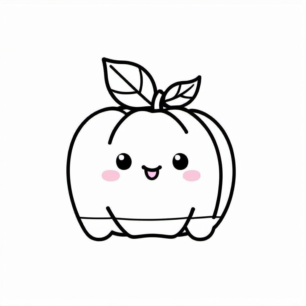 Cute Kawaii Pumpkin Line Art with Blush