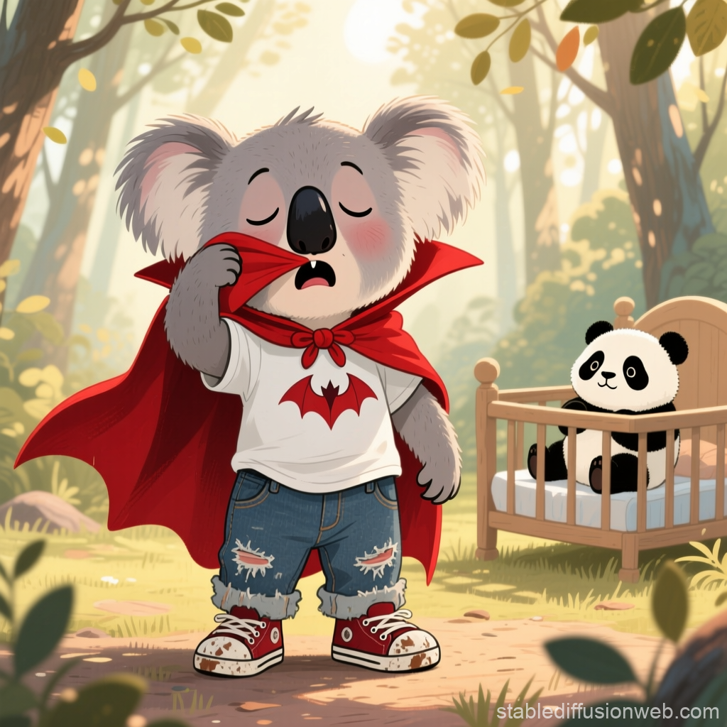 Cute Koala Vampire in Red Cape with Panda Plush
