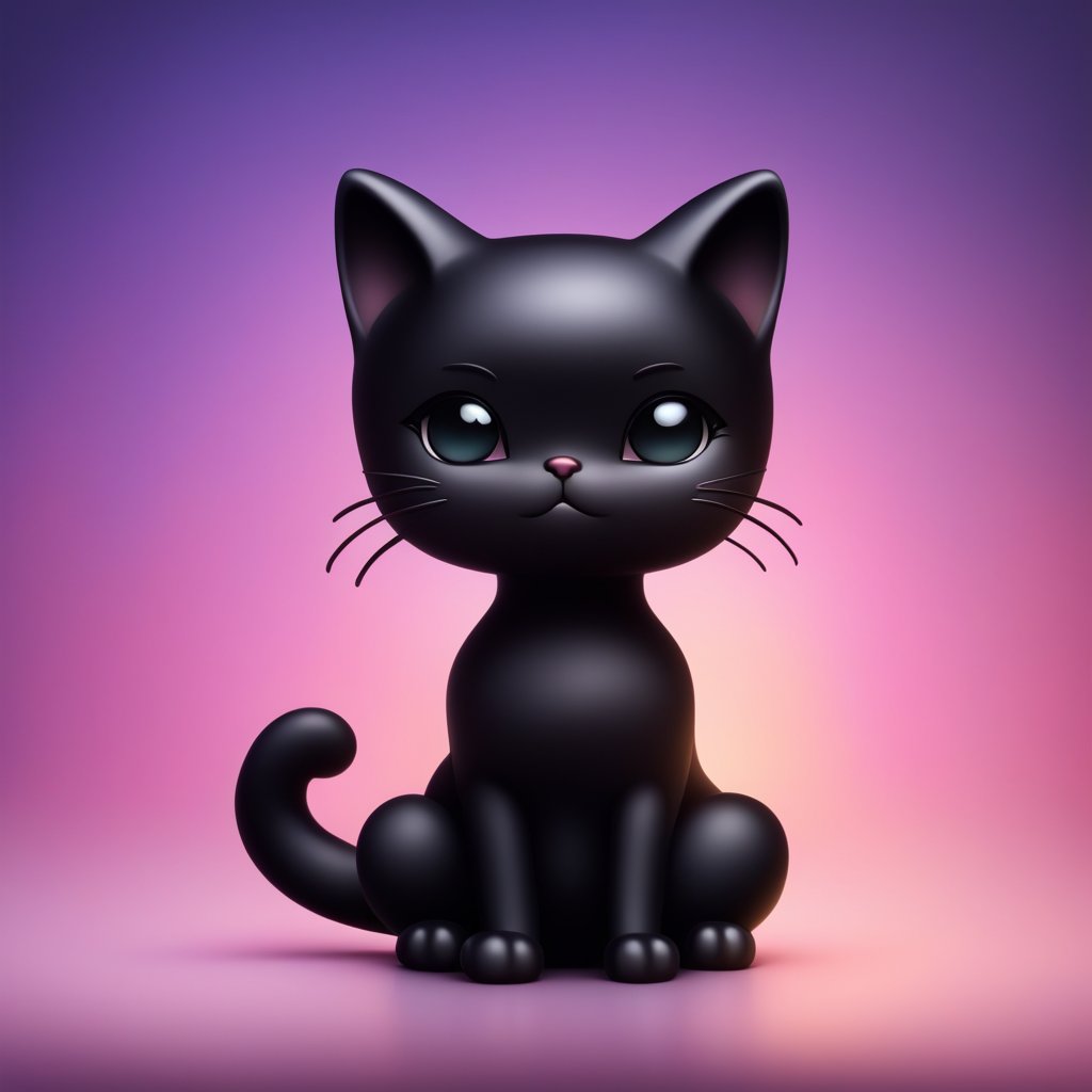 Cute Little Black Cat Figurine with Big Eyes