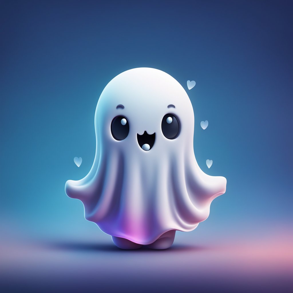Cute Little Ghost Character with Heart Accents