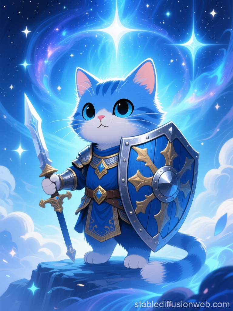 Cute Medieval Cat Knight in Blue Armor