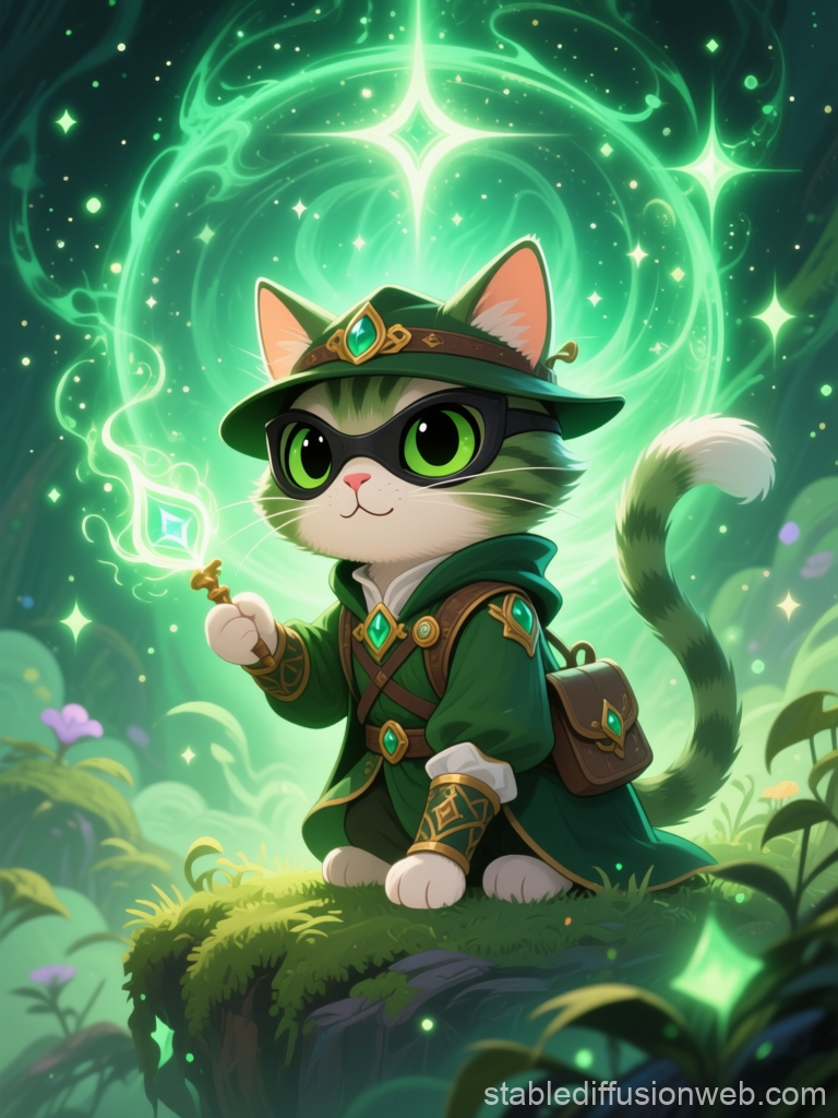Cute Medieval Spy Cat with Magical Staff