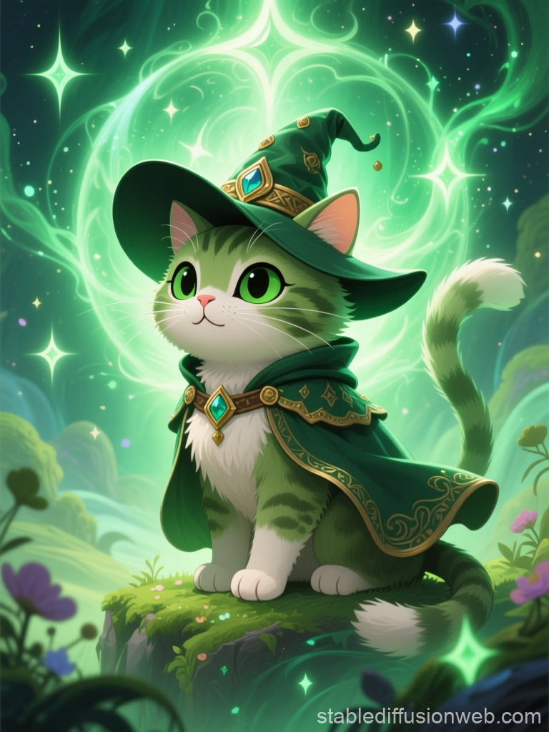Cute Medieval Wizard Cat in Enchanted Forest