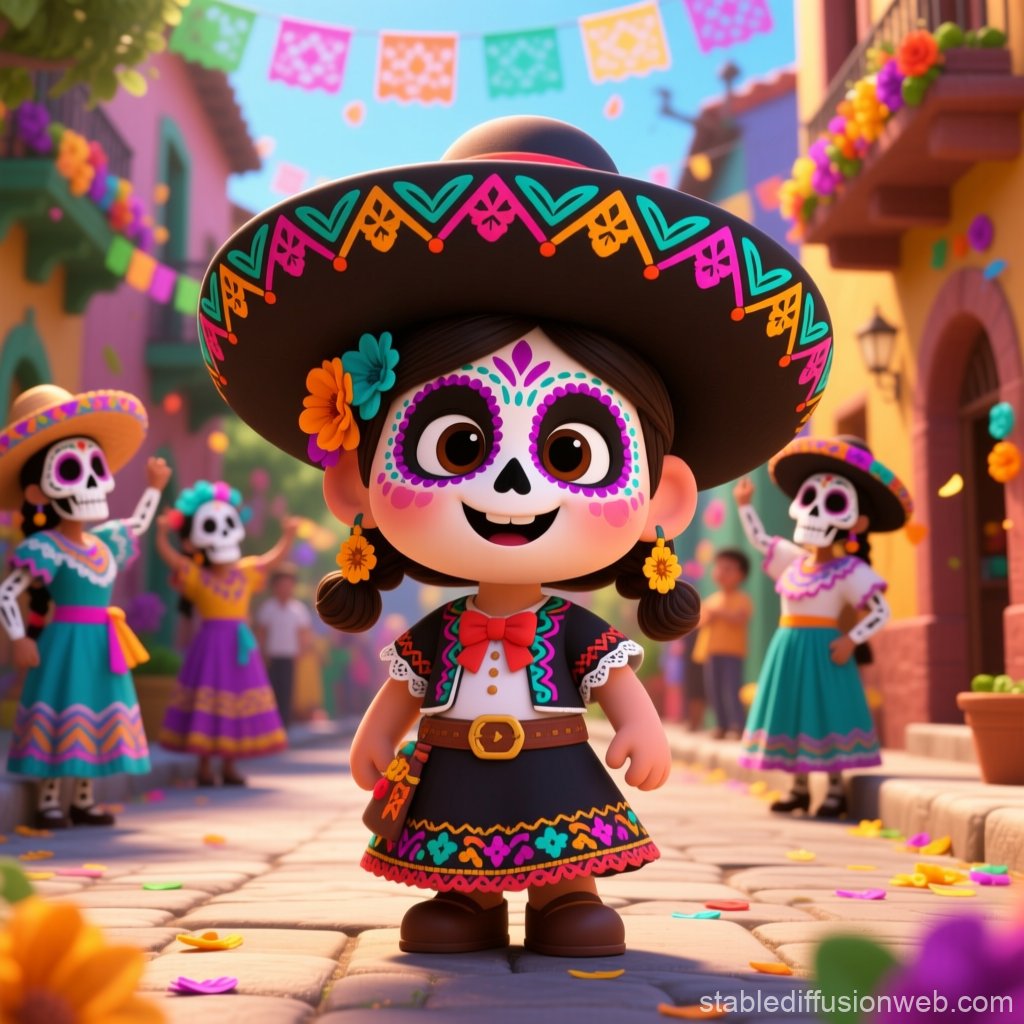 Cute Mexican Girl Celebrating Día de los Muertos