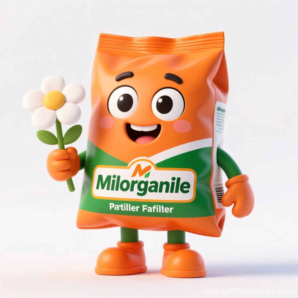 Cute Milorganite Fertilizer Mascot Holding a Flower