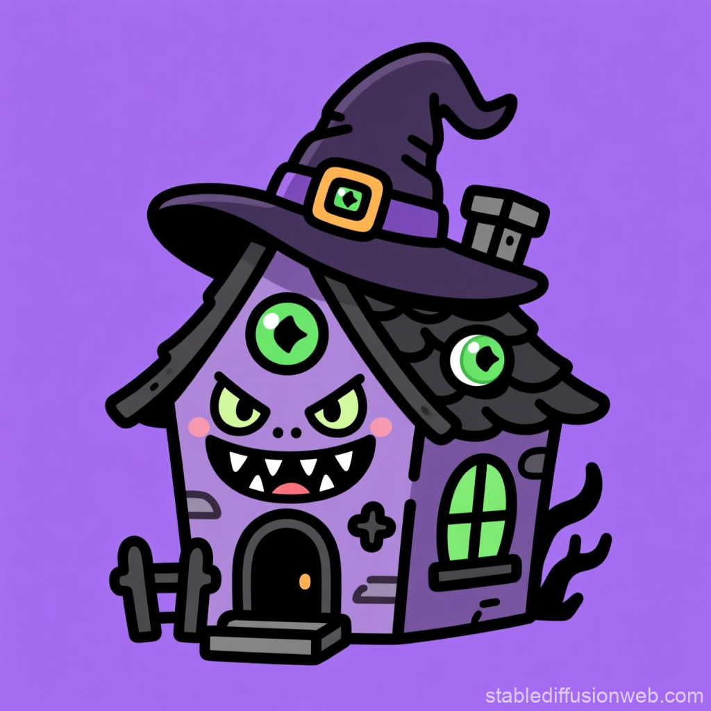Cute Mini Haunted House with Witch Hat and Monster Face