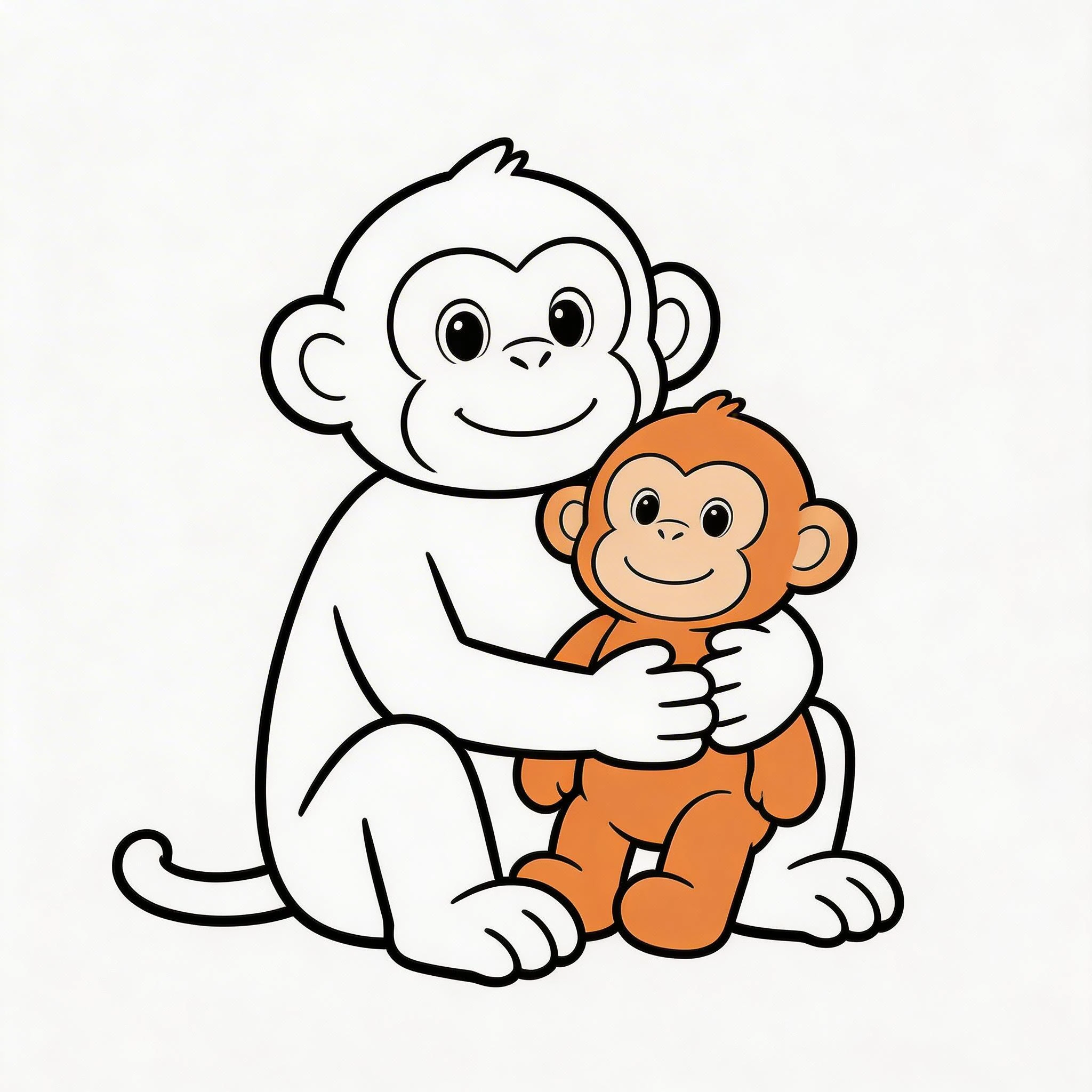 Cute Monkey Hugging an Orange Stuffed Monkey