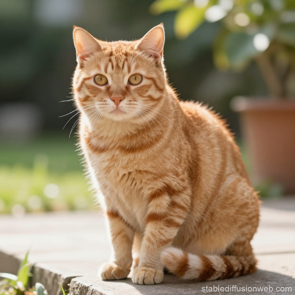 Cute Orange Tabby Cat Sitting Outdoors