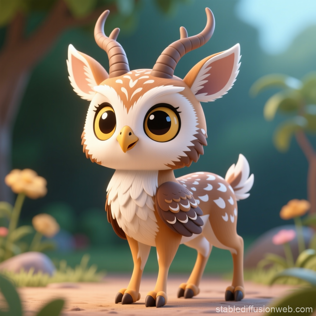 Cute Owl-Gazelle Mythical Hybrid Character