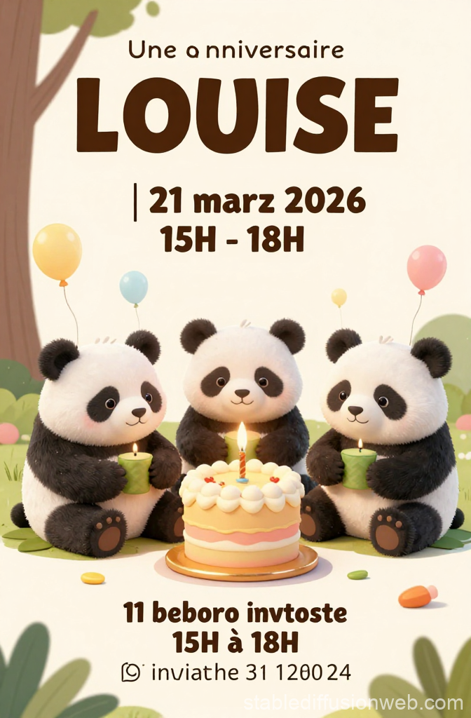 Cute Panda Birthday Invitation for Louise