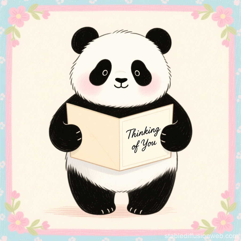 Cute Panda Holding a 'Thinking of You' Card