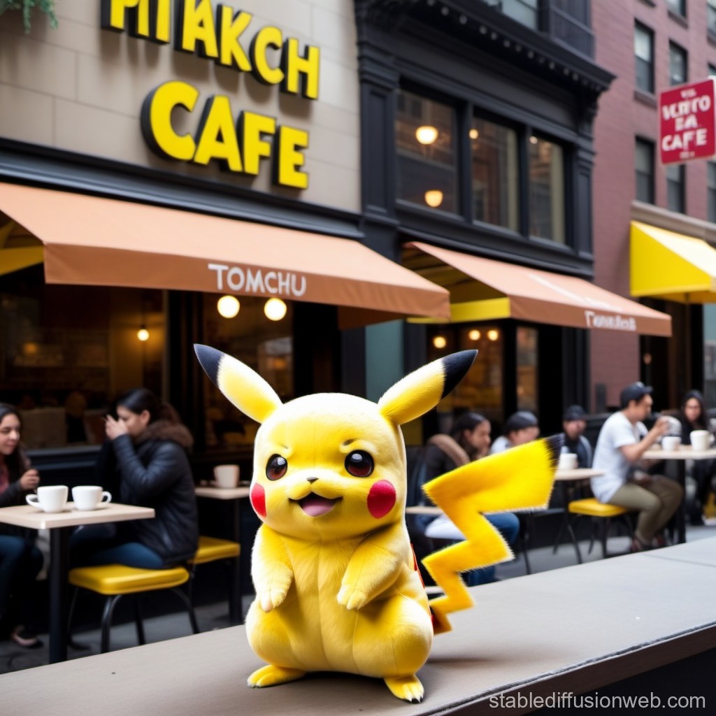 Cute Pikachu at a Cozy Urban Cafe