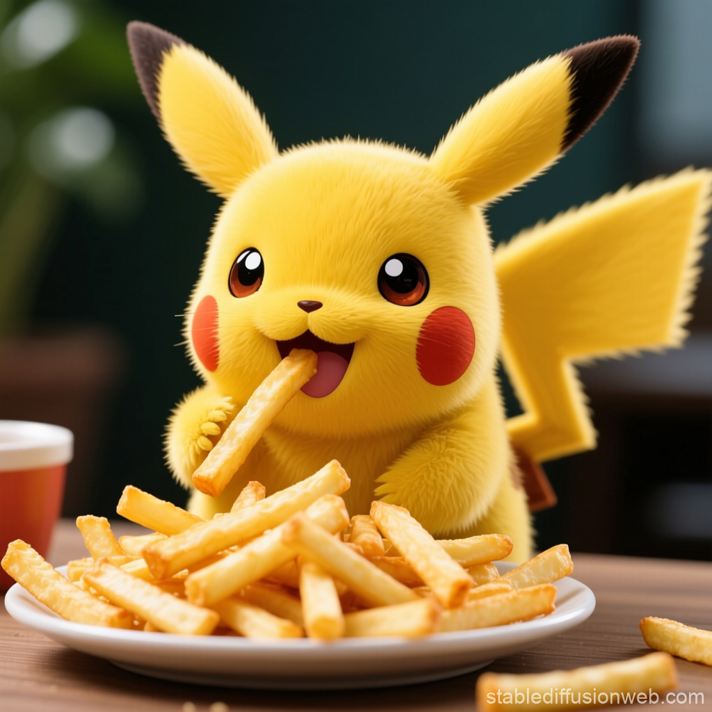 Cute Pikachu Enjoying French Fries