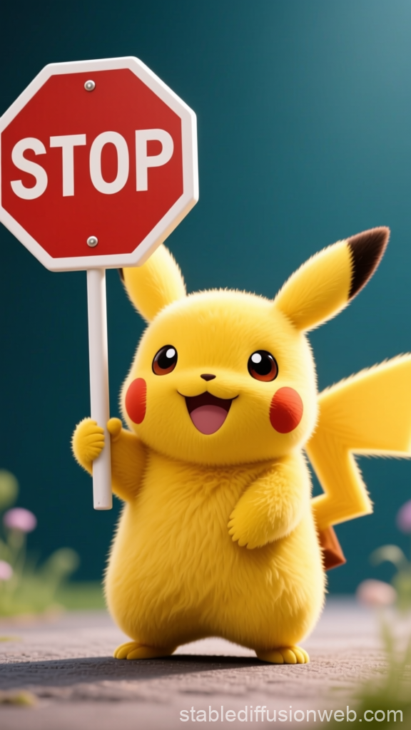 Cute Pikachu Holding a Stop Sign