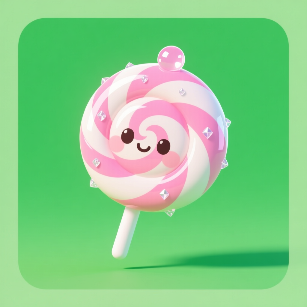 Cute Pink and White Swirled Lollipop with Smiling Face