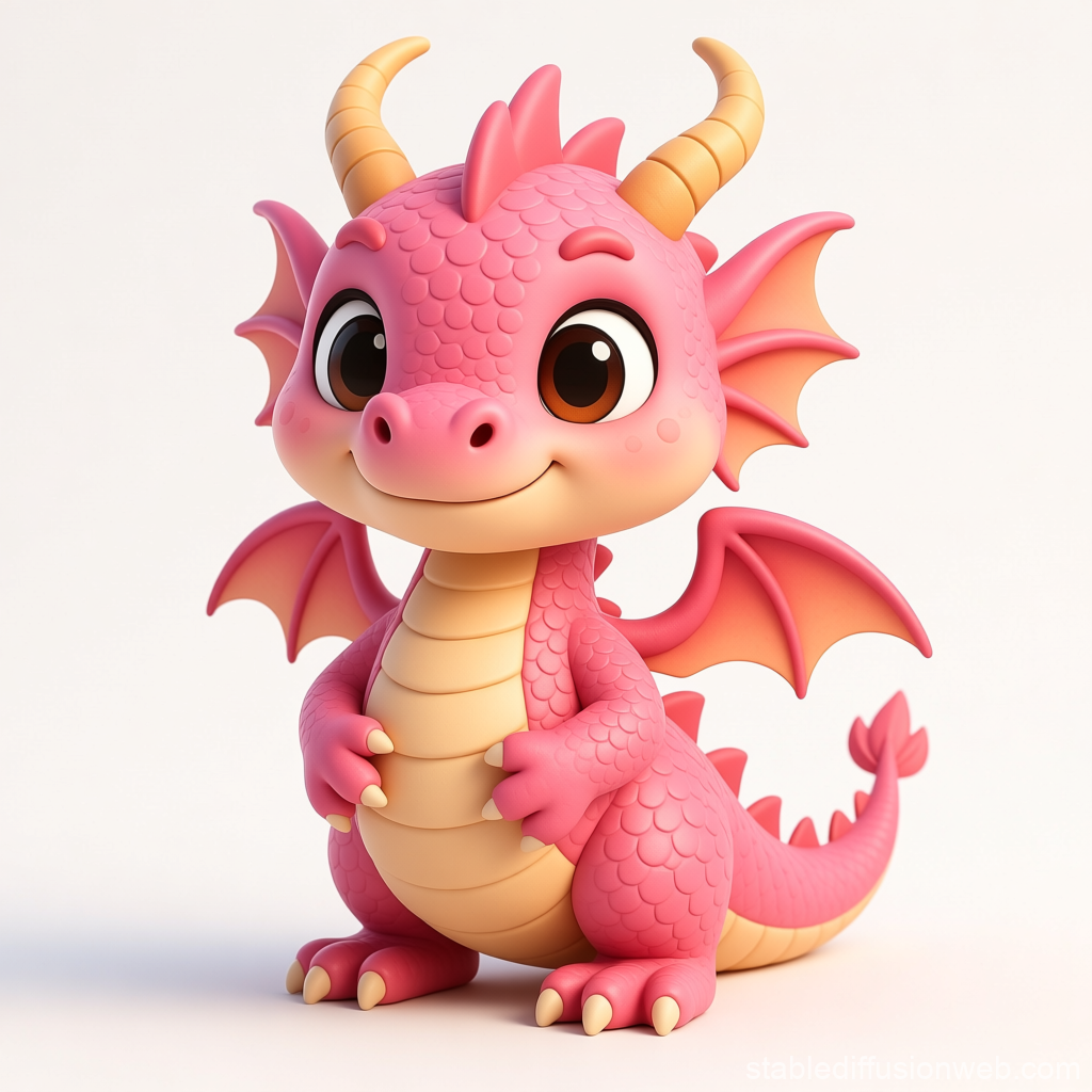 Cute Pink Cartoon Dragon 3D Render