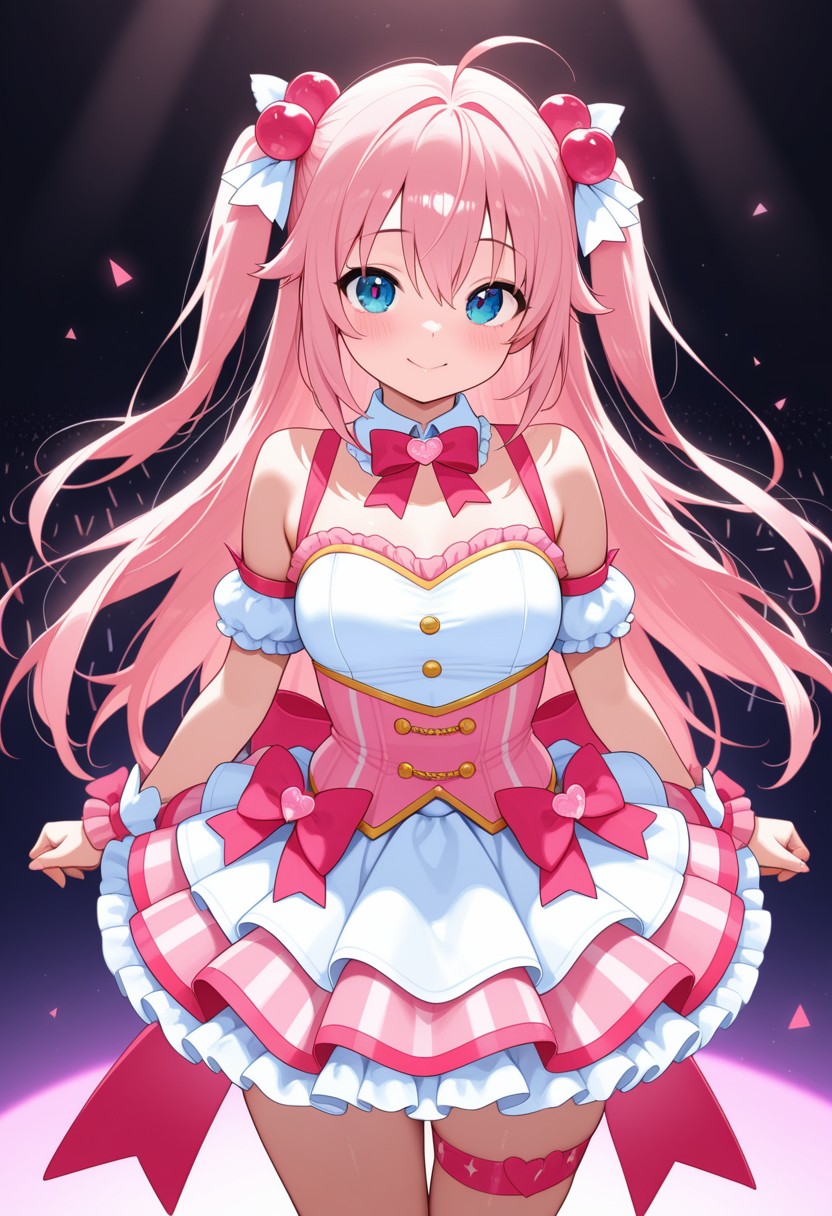 Cute Pink-Haired Idol Girl in Colorful Stage Outfit