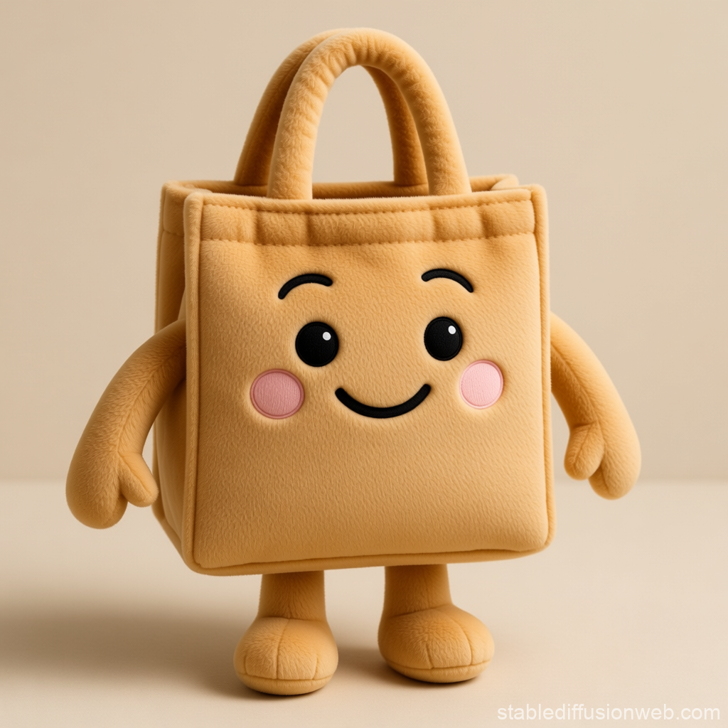 Cute Plush Shopping Bag Character with Smiling Face