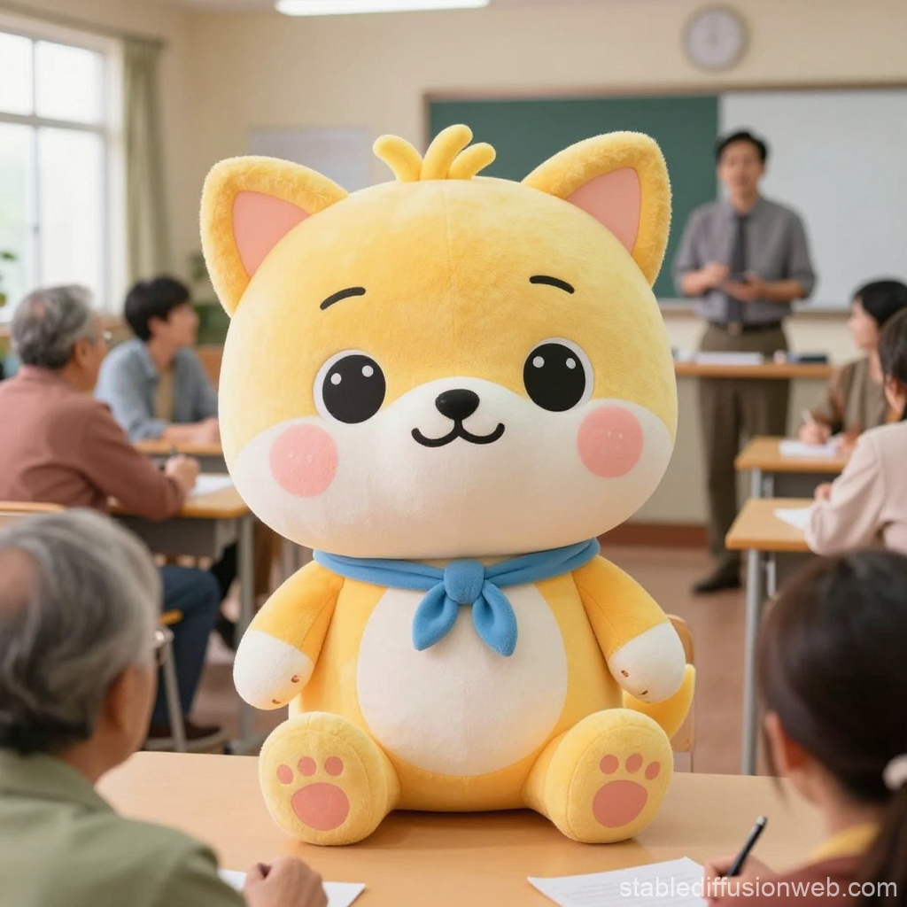 Cute Plush Toy in Classroom with Senior Students