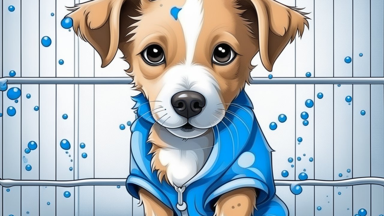 Cute Puppy in Blue Hoodie Cartoon Illustration