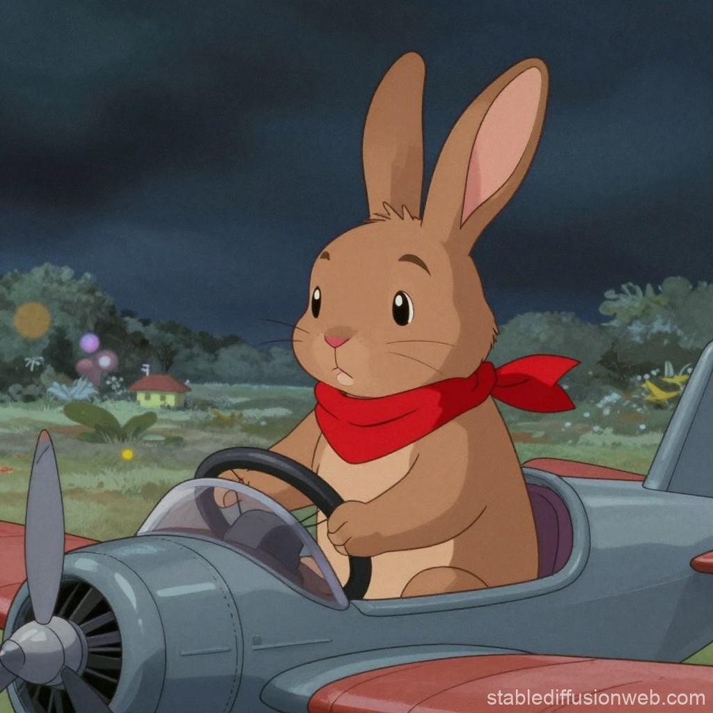 Cute Rabbit Piloting a Small Airplane