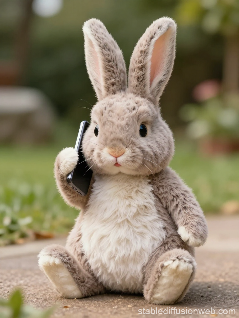 Cute Realistic Bunny Holding a Phone Outdoors
