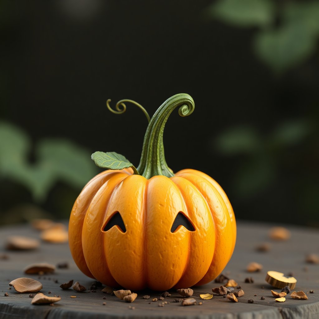 Cute Realistic Chibi Pumpkin with Smiling Face