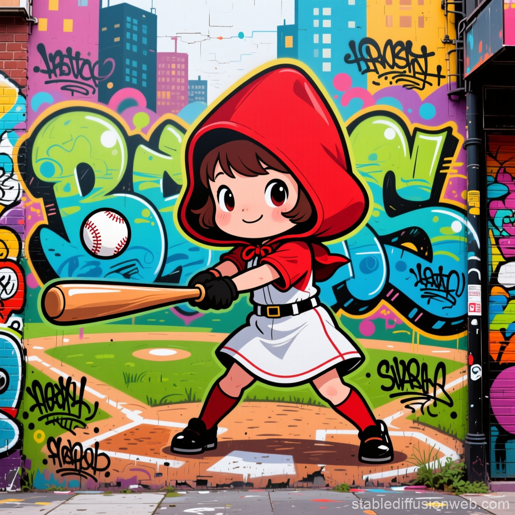 Cute Red Hood Baseball Player Street Art