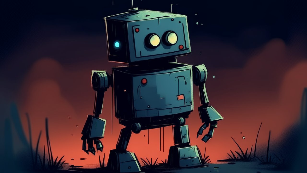 Cute Retro Robot in a Moody Landscape