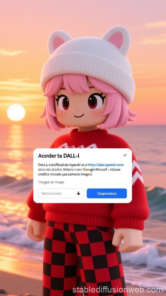 Cute Roblox Avatar with Pink Hair at Sunset Beach