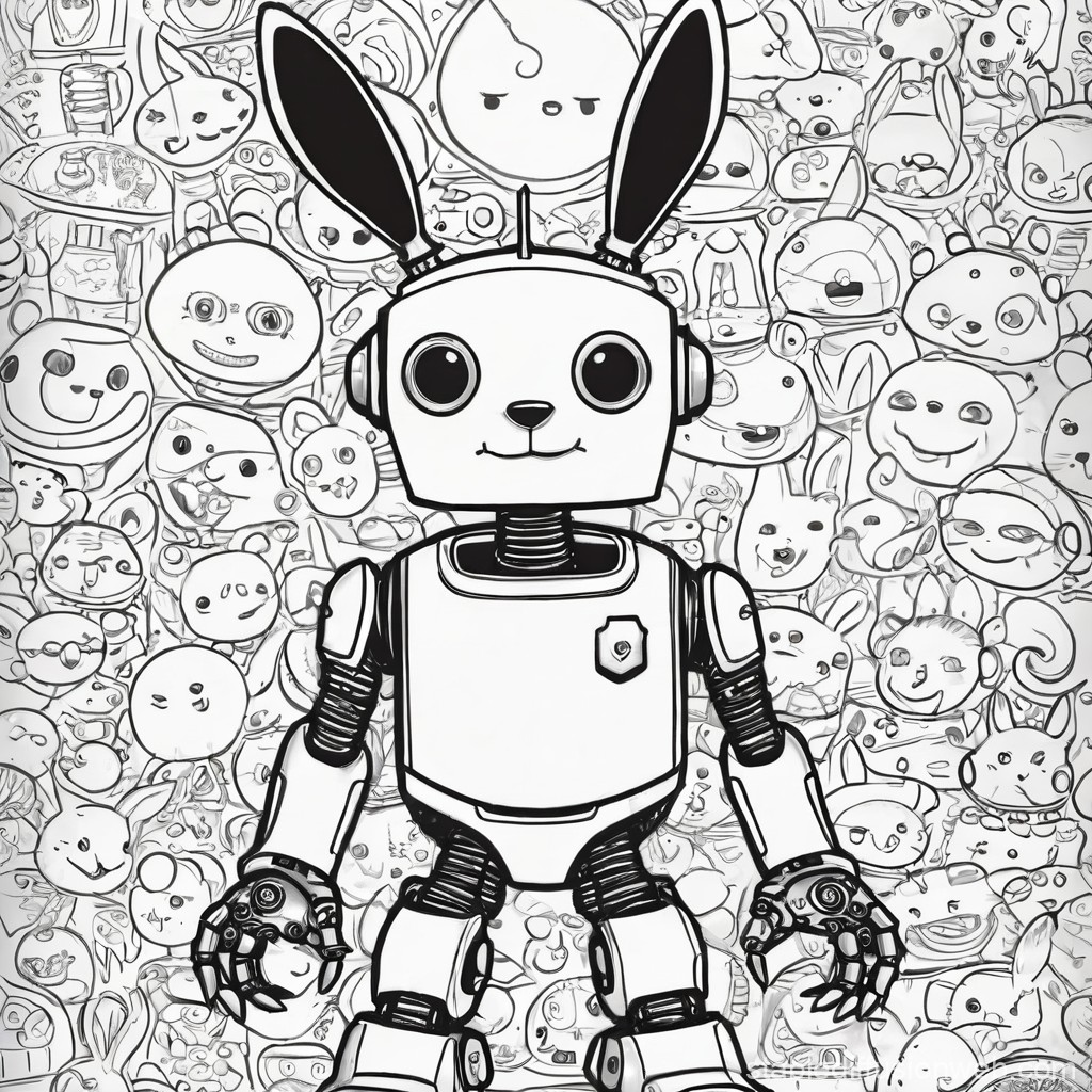 Cute Robot Bunny Surrounded by Playful Doodles