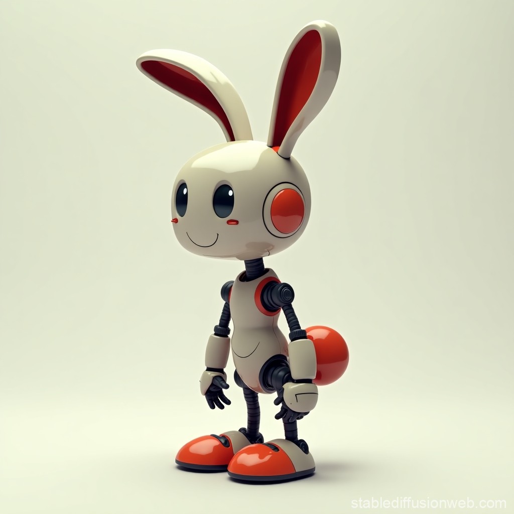 Cute Robot Bunny with Red Accents in 3D Render