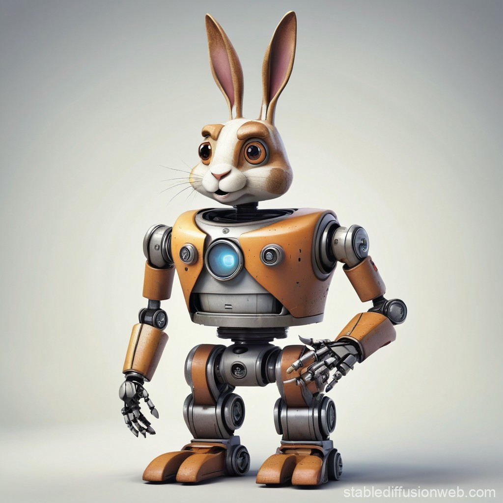 Cute Robot with Bunny Head in 3D Render