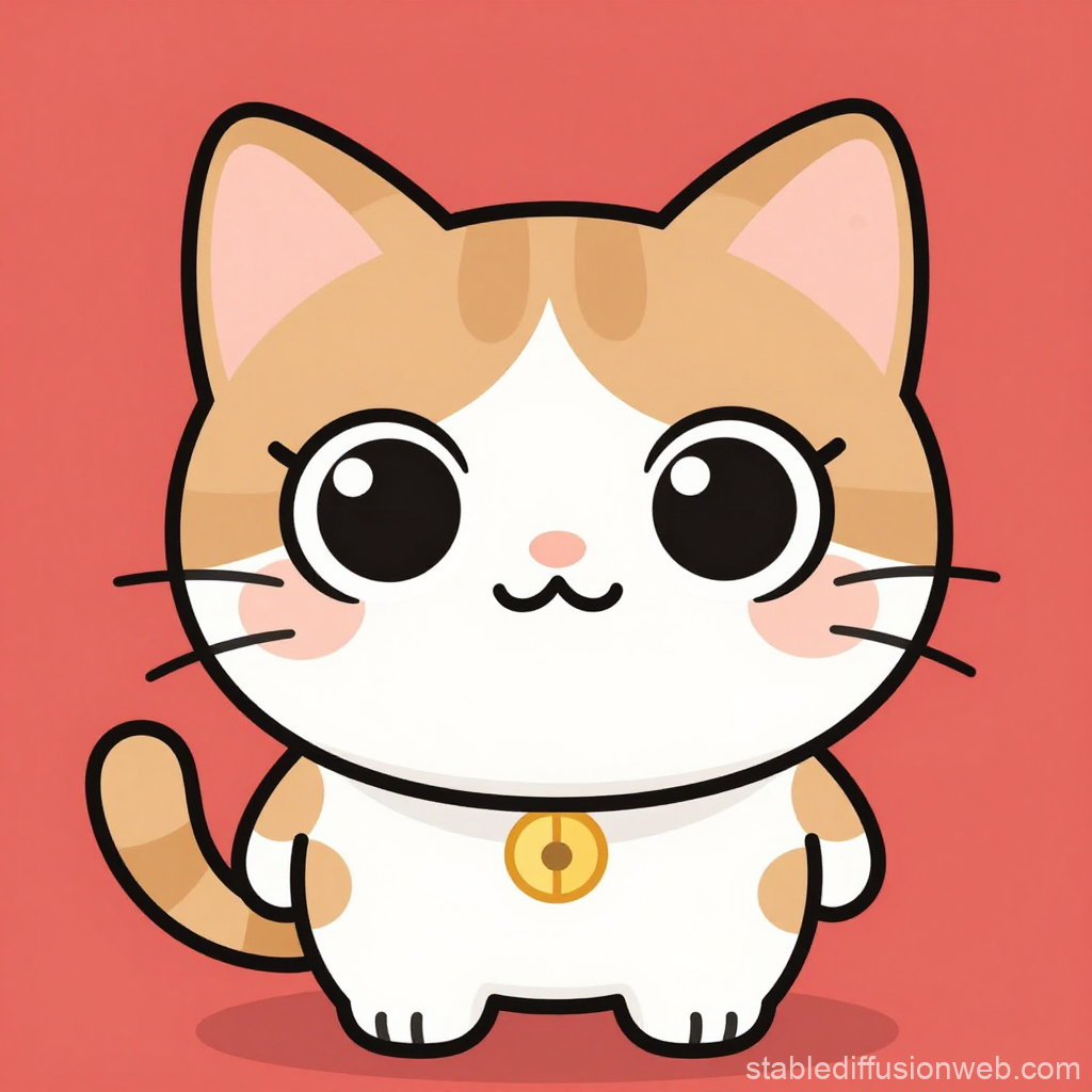 Cute Round Cartoon Kitten with Big Eyes