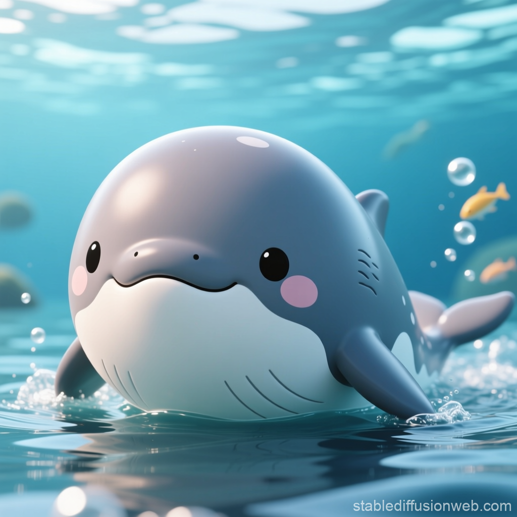 Cute Round Whale in Calm Ocean Water