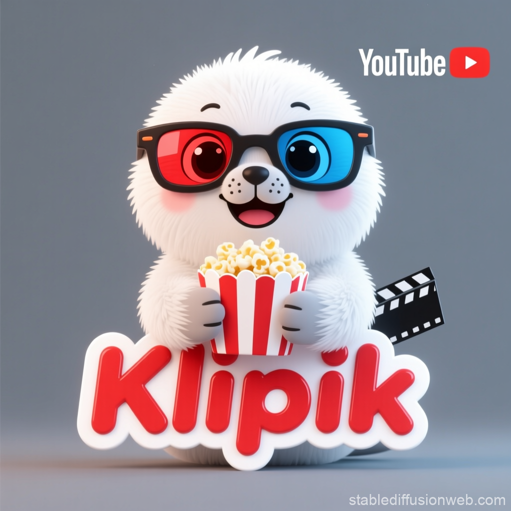 Cute Seal Mascot with 3D Glasses and Popcorn