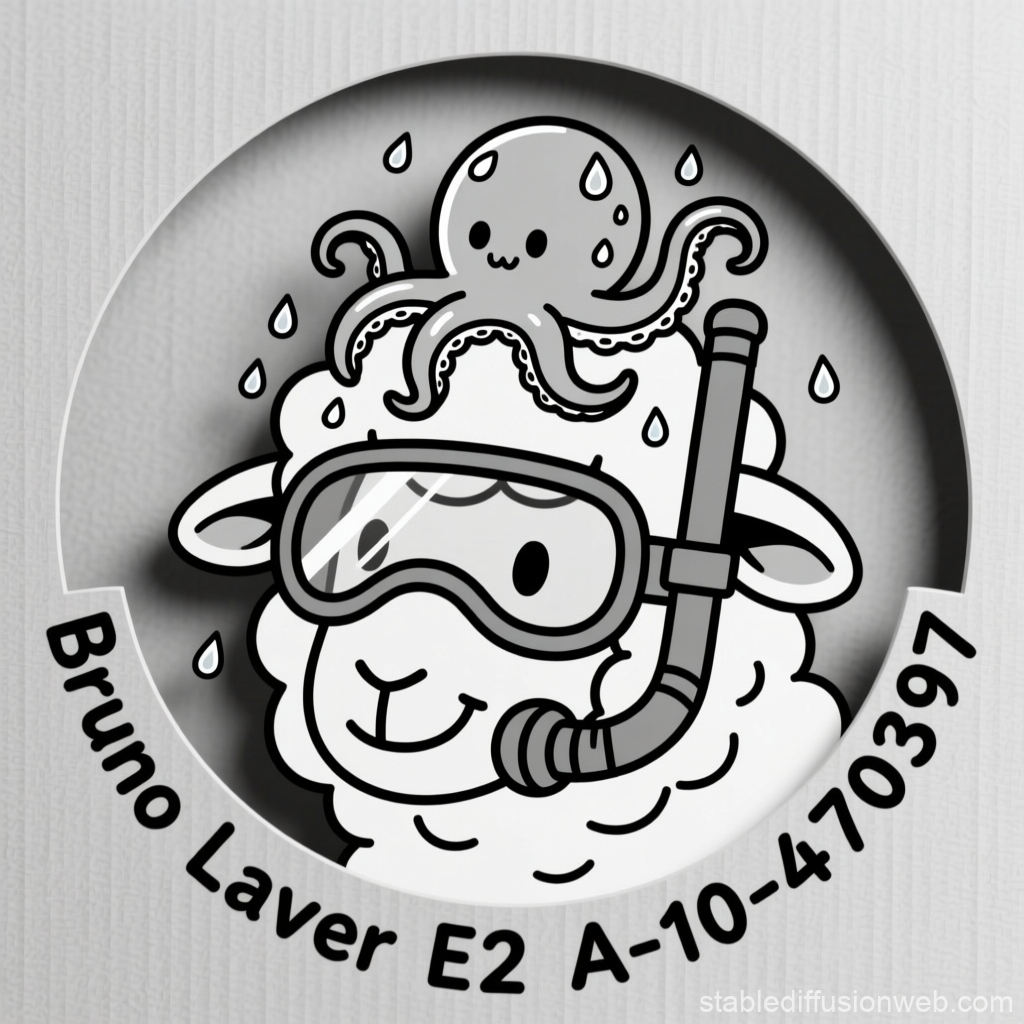 Cute Sheep Wearing Scuba Gear with Octopus on Head