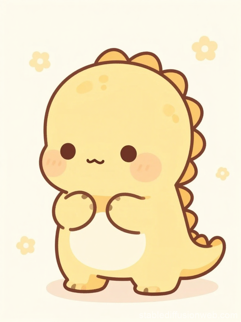 Cute Shy Cartoon Dinosaur with Blush