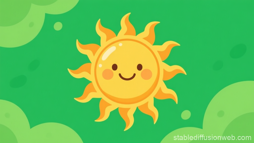 Cute Smiling Sun on Green Background