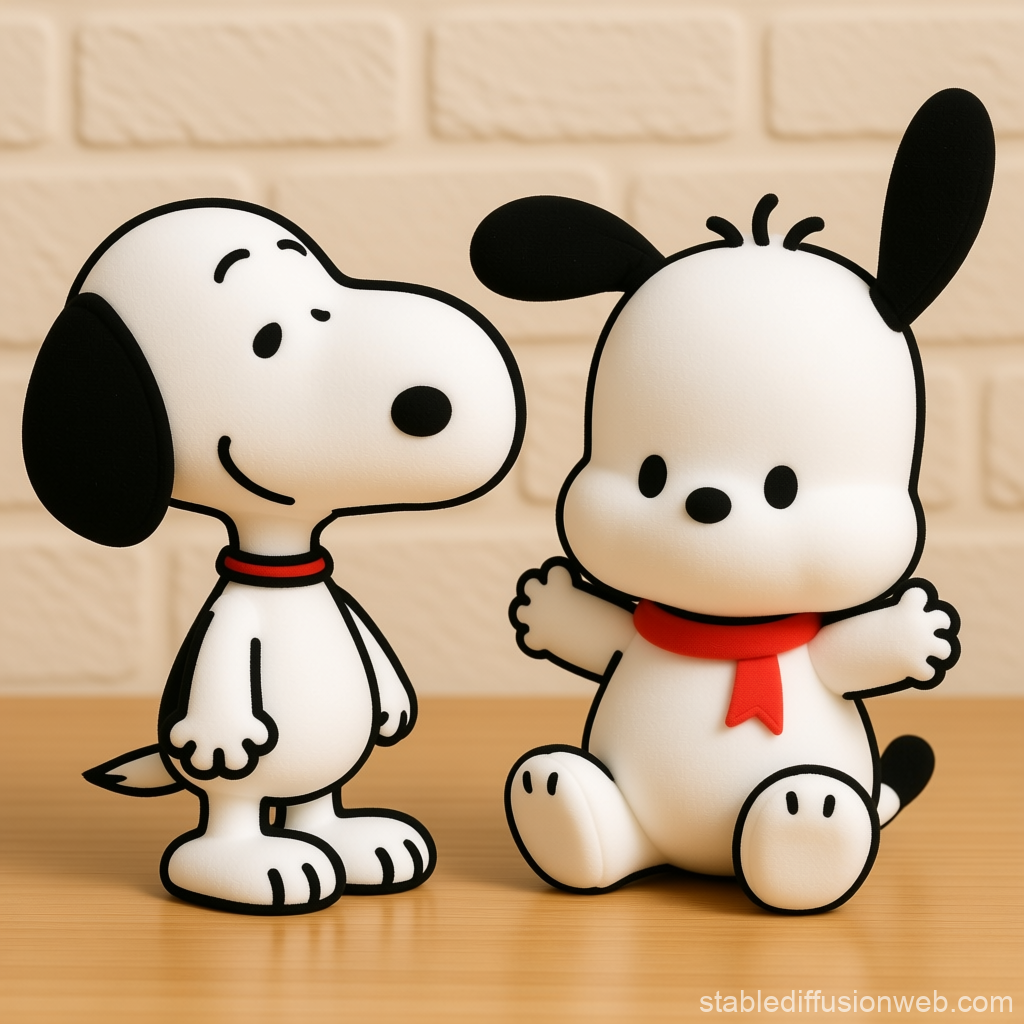 Cute Snoopy and Pochacco Figurines Together