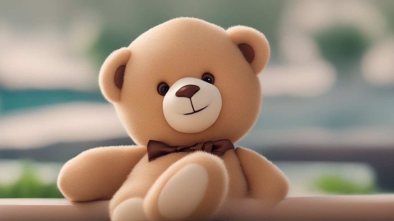 Cute Teddy Bear with Brown Bow Tie in Soft Focus